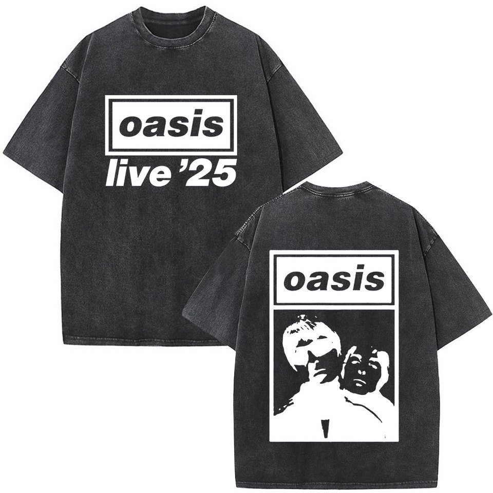 Rock Band O-Oasis Live 25 Tour Vintage Washed T-Shirts Men Women