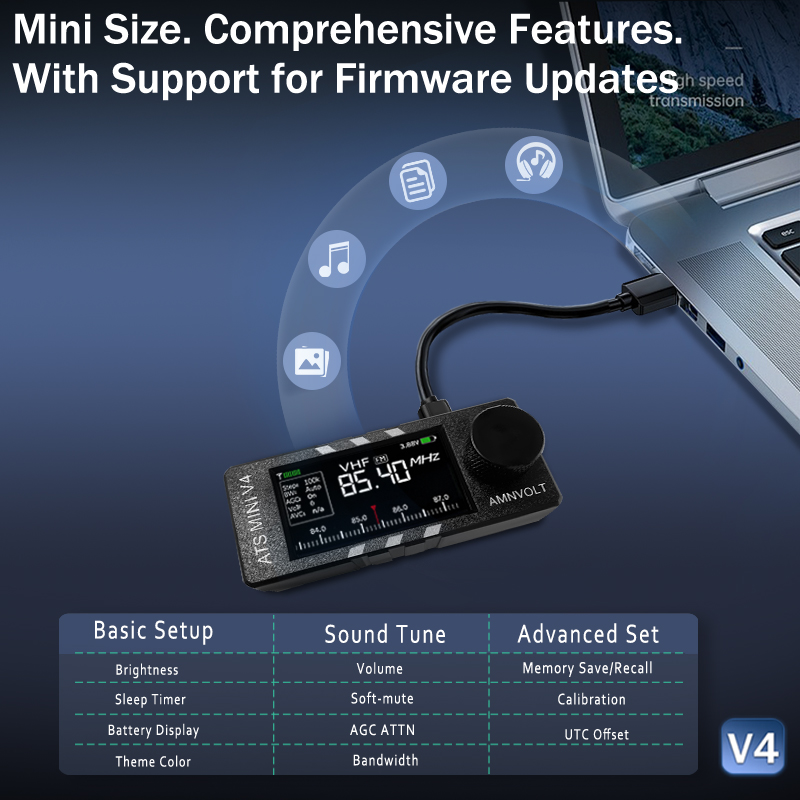 V4 AMNVOLT ATS ミニ SI4732 オールバンドレシーバー AM/FM/SSB/LSB