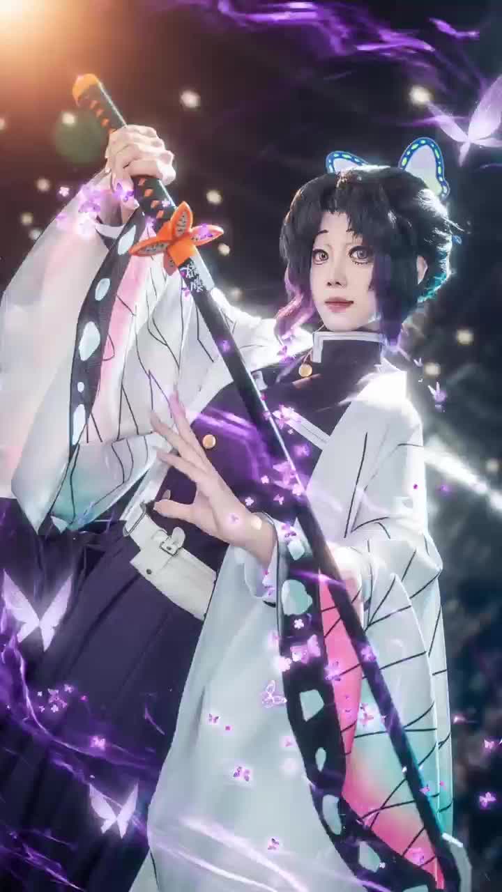 HOLOUN アニメ胡蝶しのぶコスプレ衣装ウィッグ刺繍パープルトップ