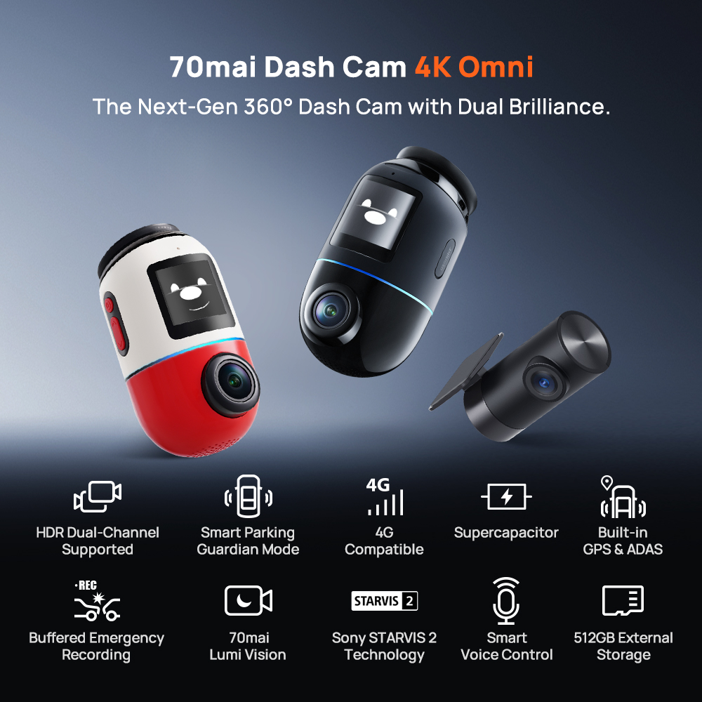 2025 70mai Dash Cam 4K Omni X800 360° View GPS ADAS 4G AI Motion