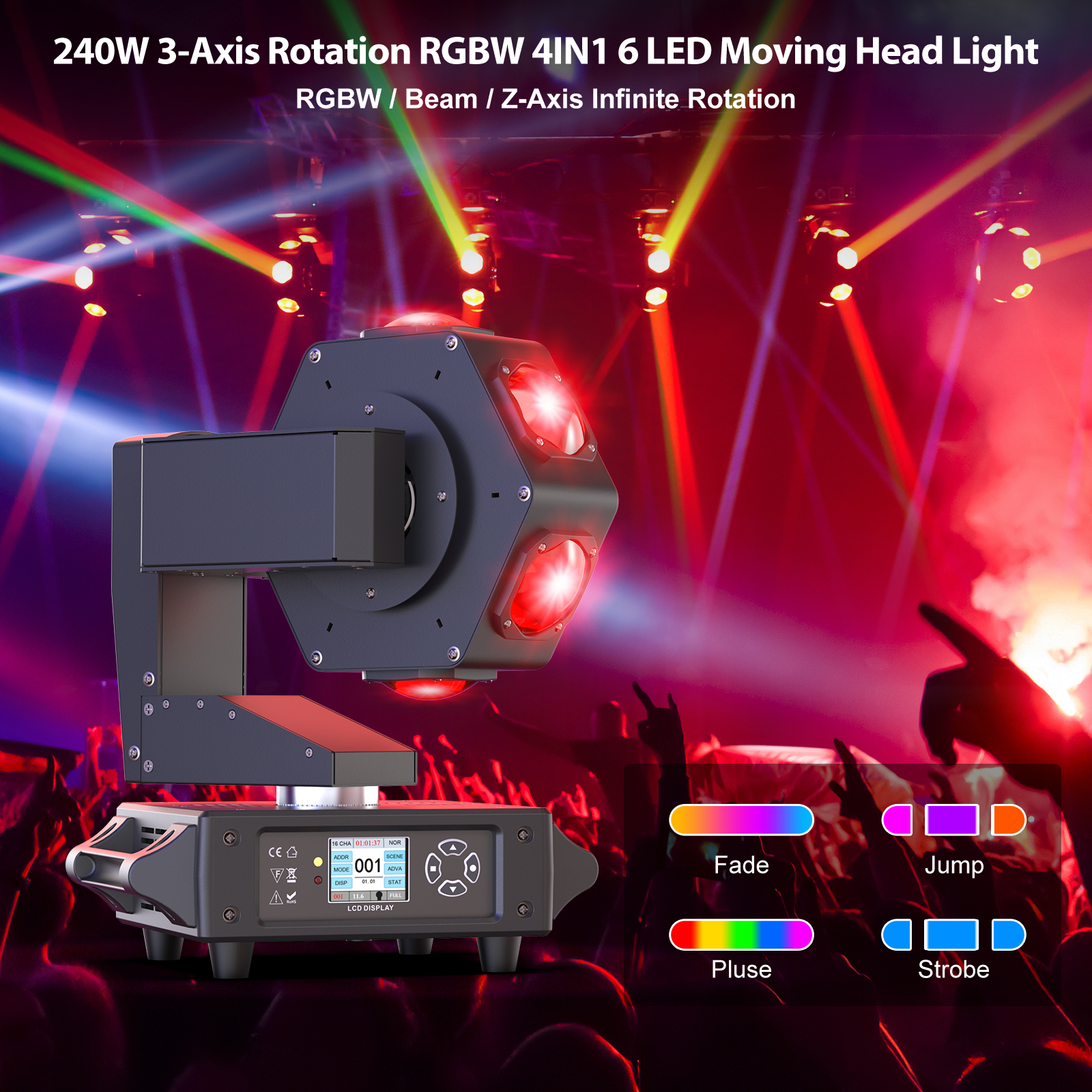 Yiflamefly 4Pcs 240W Beam Moving Head Lights 6LED RGBW 360