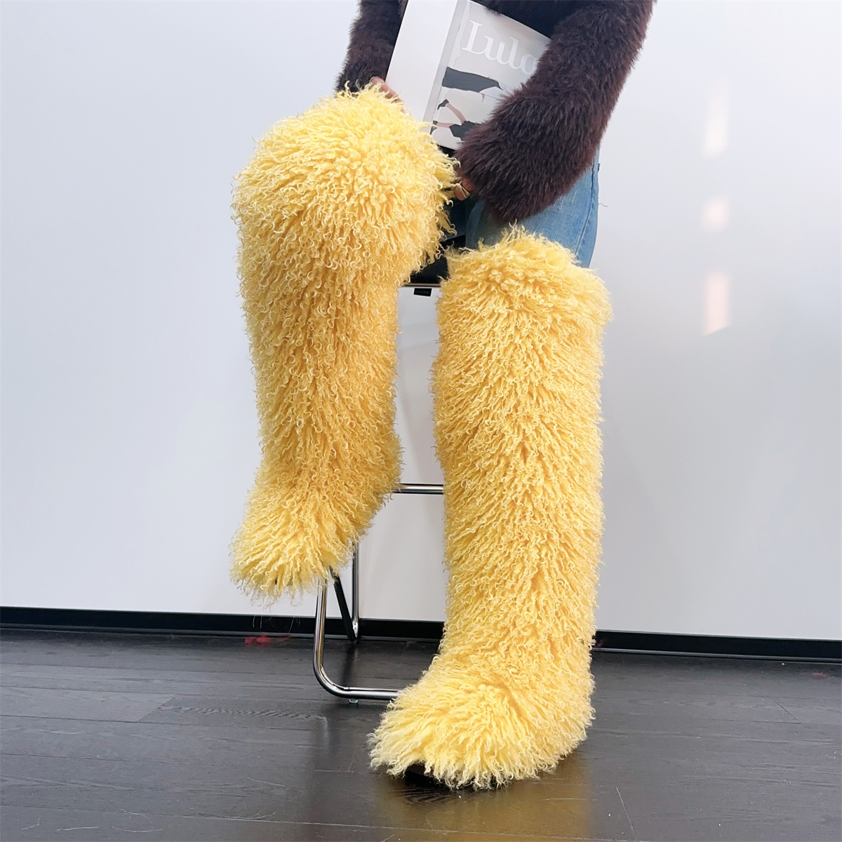 Womens Faux Mongolian Thigh Highs Faux Fur Boots Winter Warm with