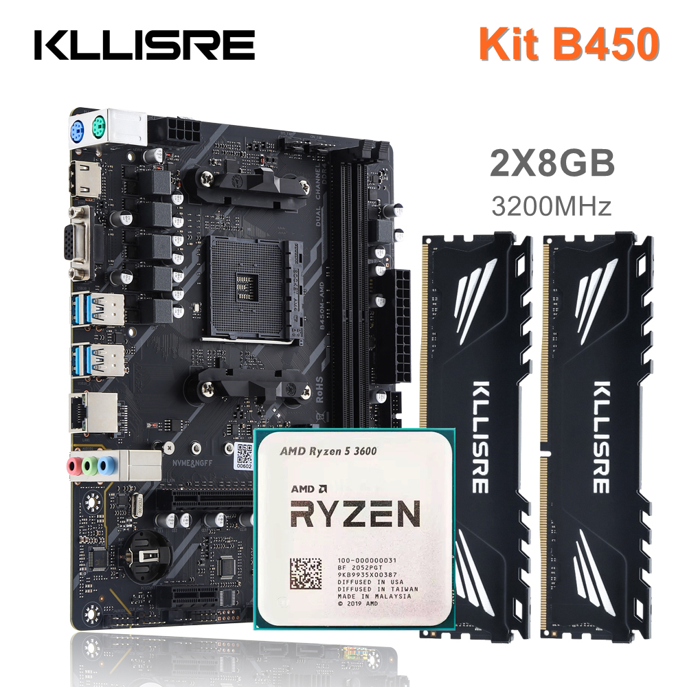 Kllisre B450 Kit amd ryzen With 5 R5 3600 cpu DDR4 16GB (2x8GB