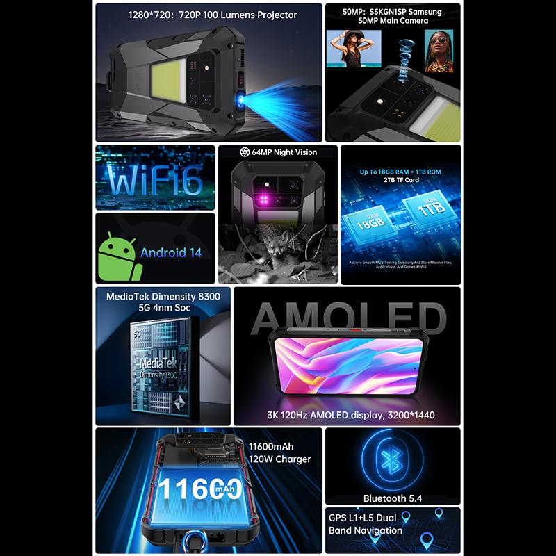 Unihertz Tank 4 pro Projector Rugged Phone 18GB+1TB/16GB+512GB