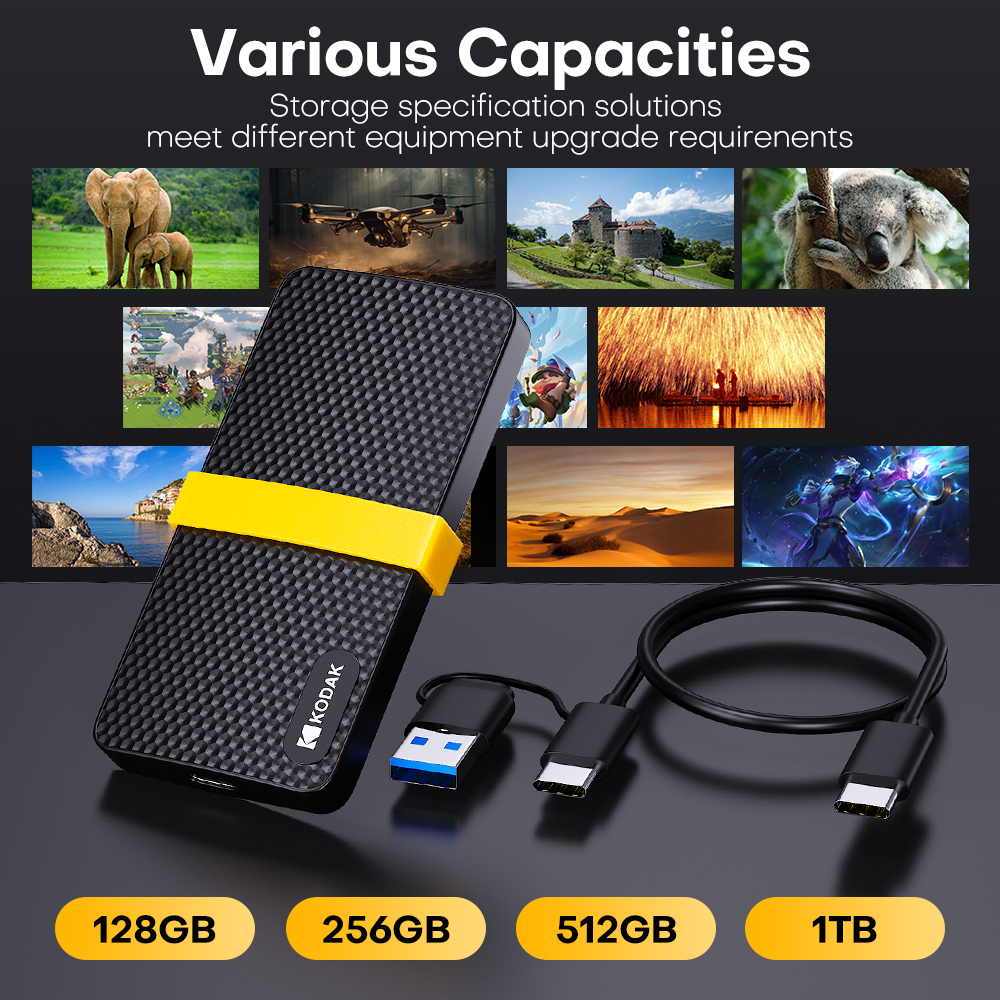Kodak X200 Portable SSD 2TB 1TB USB 3.1 Type C External Drive Hard