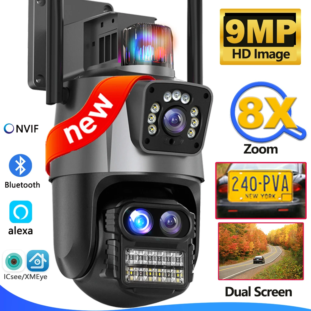9MP WiFi Camera Outdoor Three Lens Dual Screen 8X Zoom Security