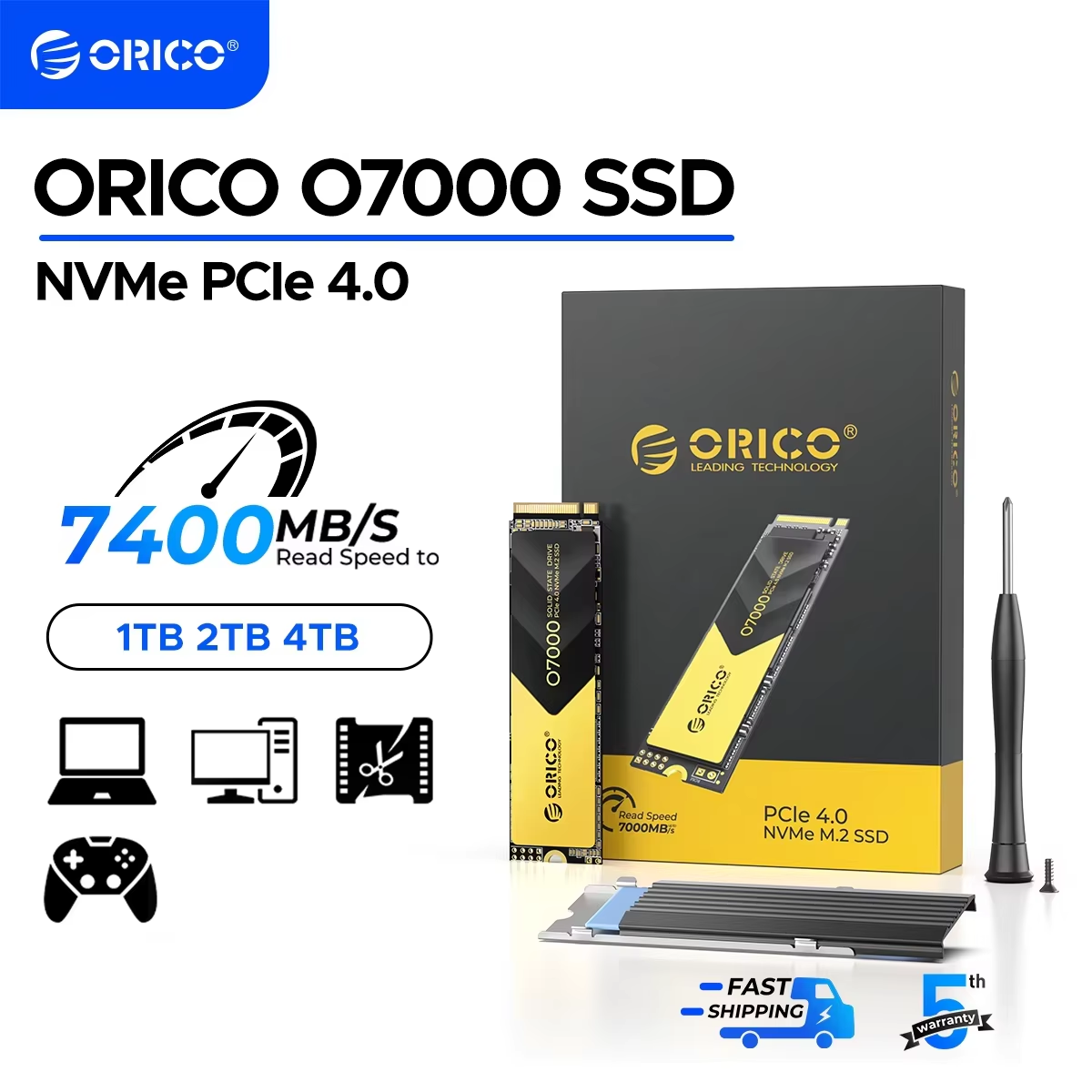 ORICO PCIe4.0 M.2 NVMe SSD PS5 Gaming 7400MB/S Internal Solid