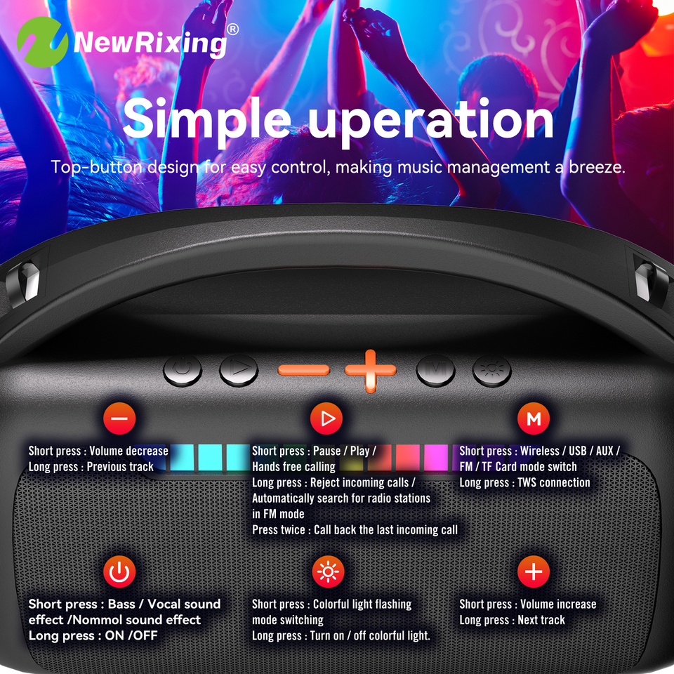 NewRixing 30W Bluetooth Speaker with 2 Mics,Karaoke Machine