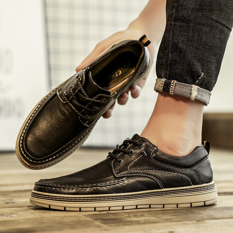 Men's Casual Leather Shoes Flat Lace Up Sneakes Business