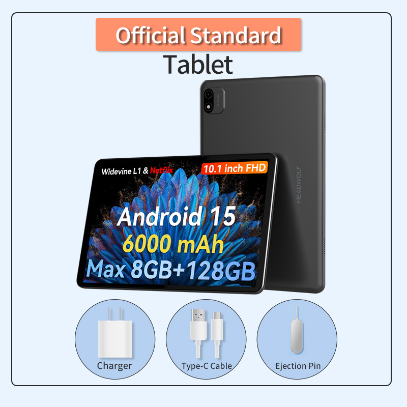 Headwolf WPad6 Android 15 WiFi タブレット 10.1 インチ FHD 1920