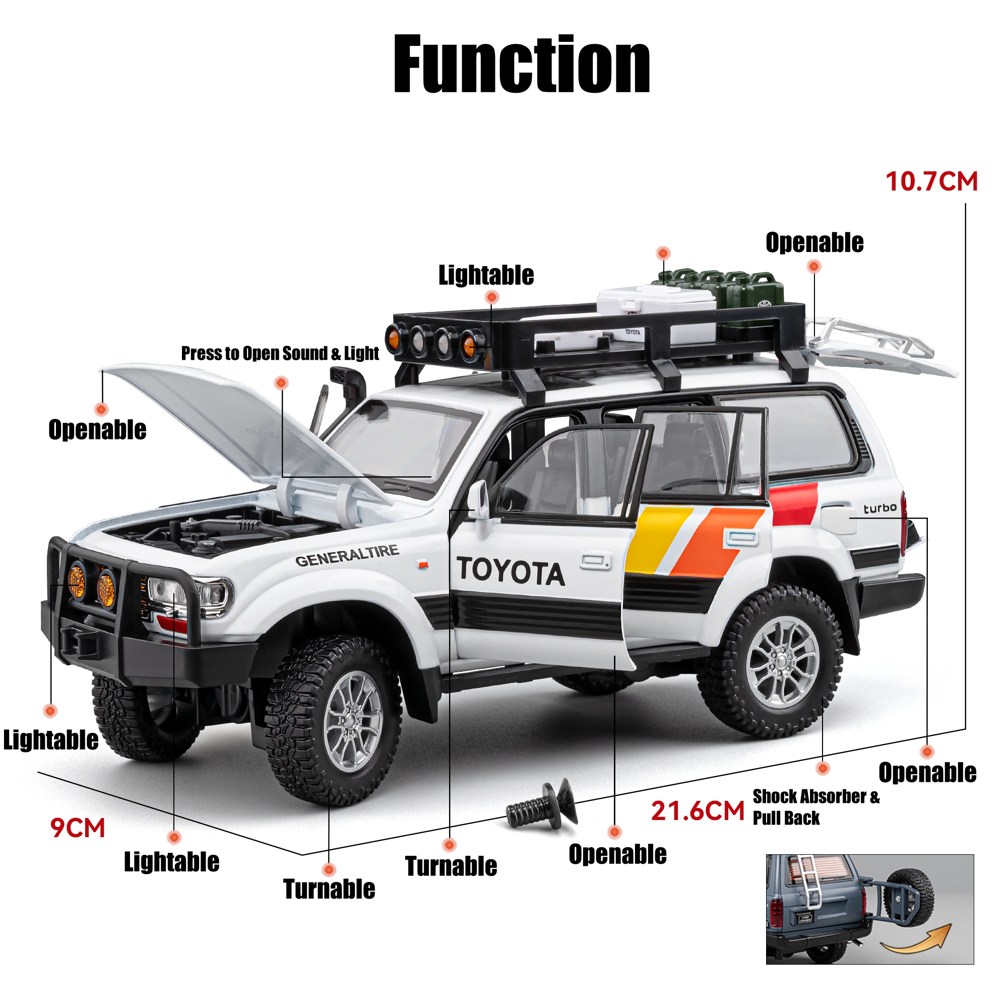1/24 Toyota Land Cruiser LC80 Advanture Camping SUV Toy Car