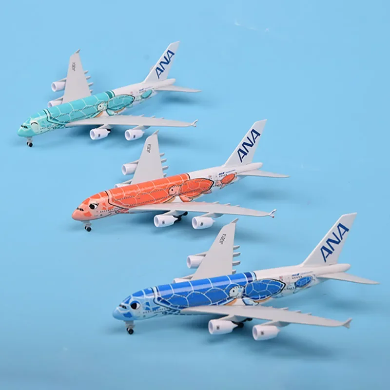 20CM Airbus A380 Cartoon Sea Turtle Airlines Diecast Airplane