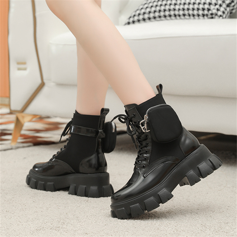 Pocket Design Women Ankle Boots Ladies Thick Sole Platform Shoes