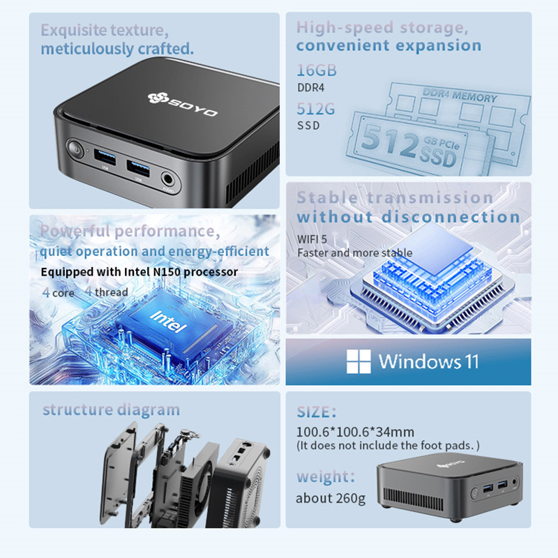 SOYO M4 PLUS2 Mini PC Intel Alder Lake N150 Windows 11 Pro Mini PC