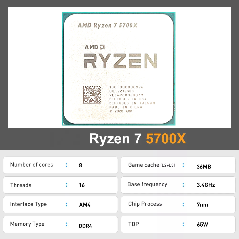 AMD Ryzen 7 5700X R7 5700X 3.4GHz 8-Core 16-Thread CPU Processor