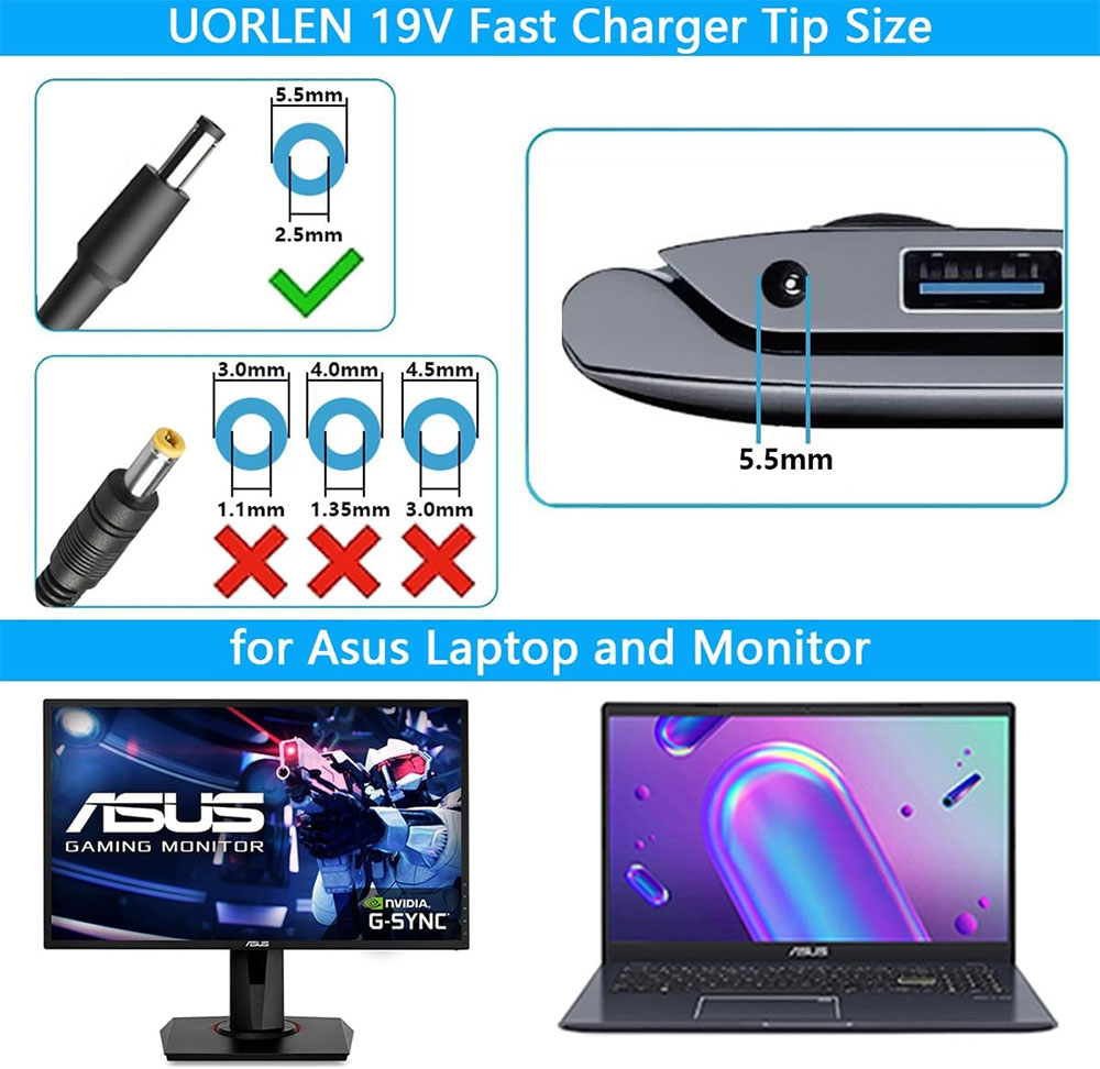 Asusモニター電源コード、19v、22 ''、23'' 、24 ''、27'' 、vg278