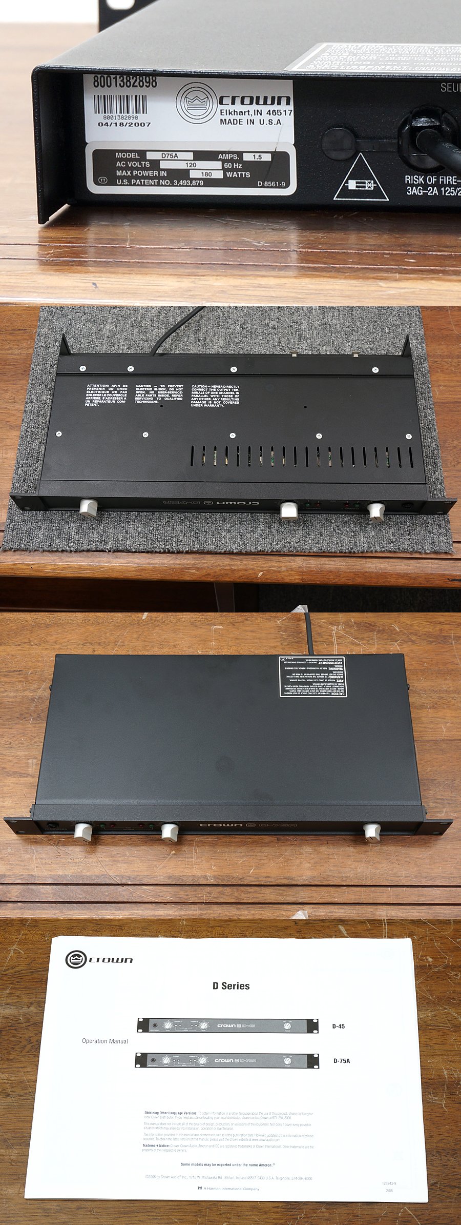 クラウン CROWN D-75A パワーアンプ @37737 / 中古オーディオ買取