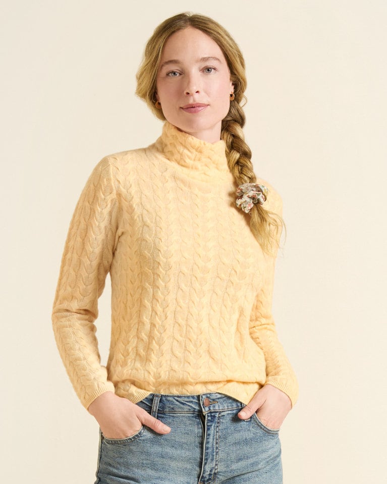 Cashmere Cabled T-Neck | Garnet Hill