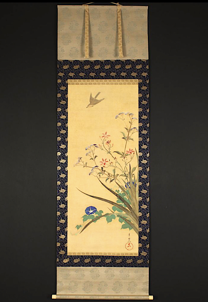 鈴木其一「朝顔小禽図」 絹本 着色 琳派 江戸絵画 / Suzuki Kiitsu