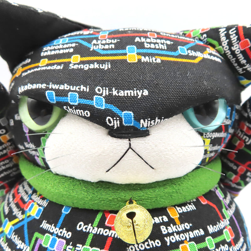 萩工房 わるねこ：大 両手上げ・路線図柄 (座布団付き)
