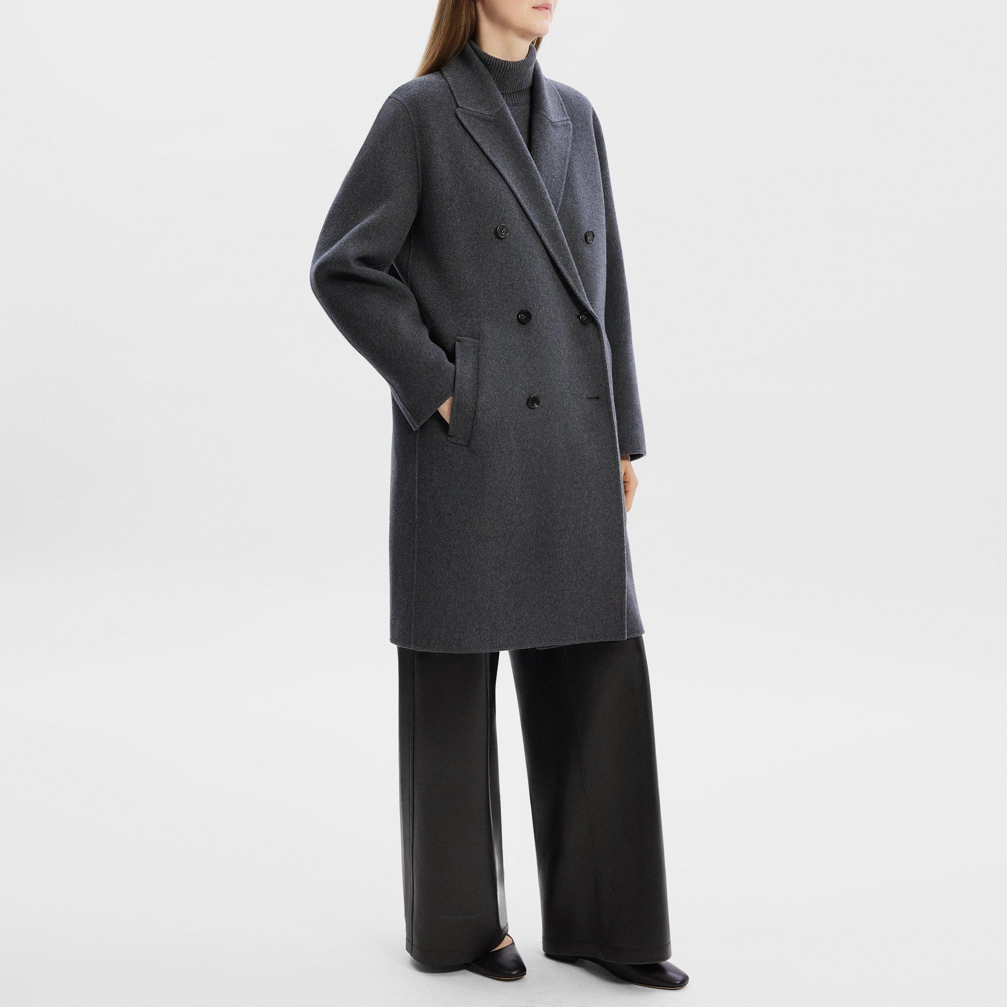 Theory Official Site | Double-Breasted Coat in Wool-Blend Melton