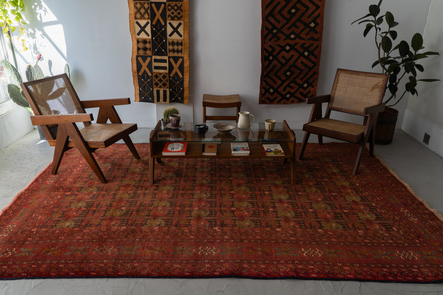 アフガニスタン産 1980年代 トルクメンラグ】トライバルラグ-手織り