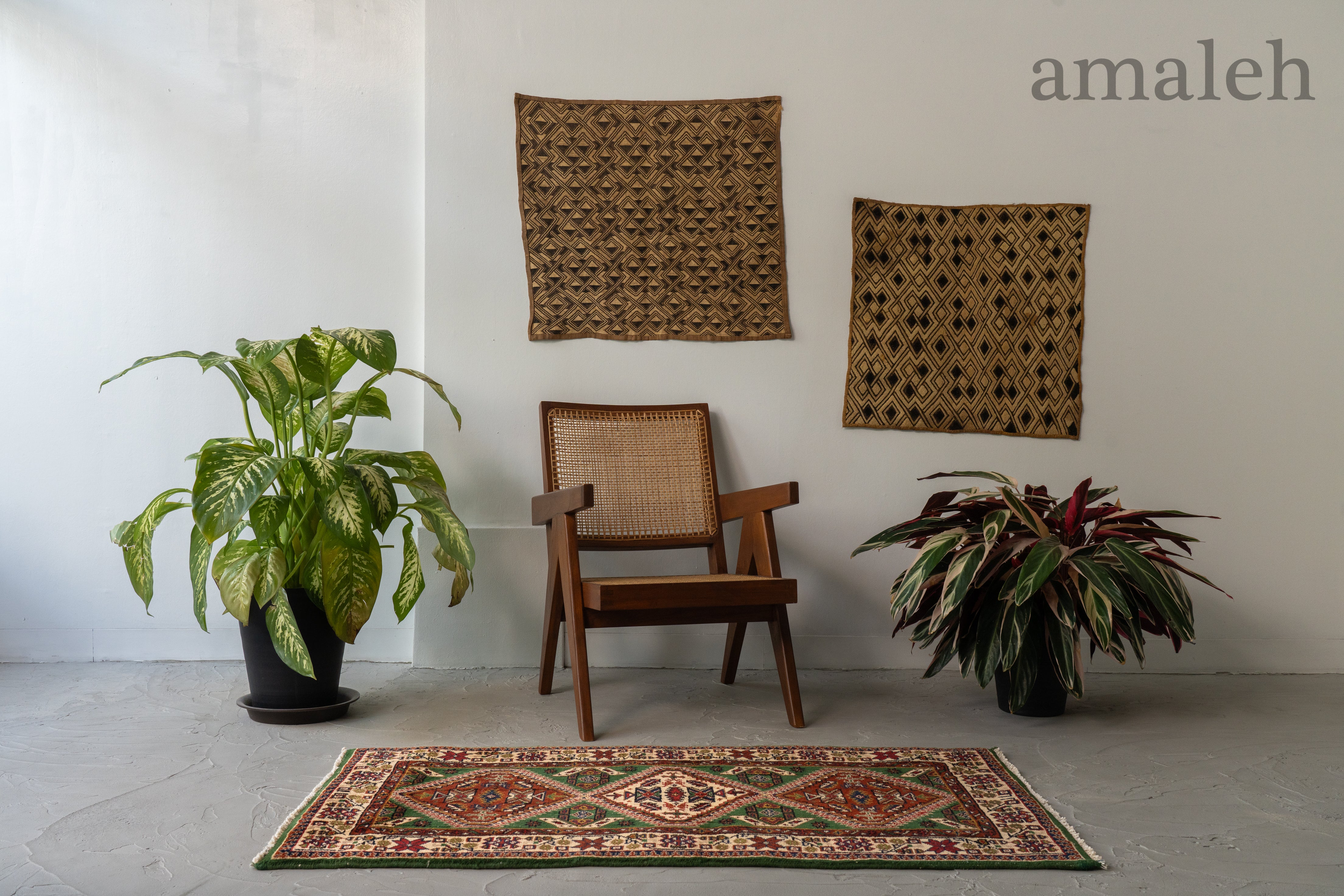 上品クラシカル柄アップルグリーンミルキーココアトルコヴィンテージラグ