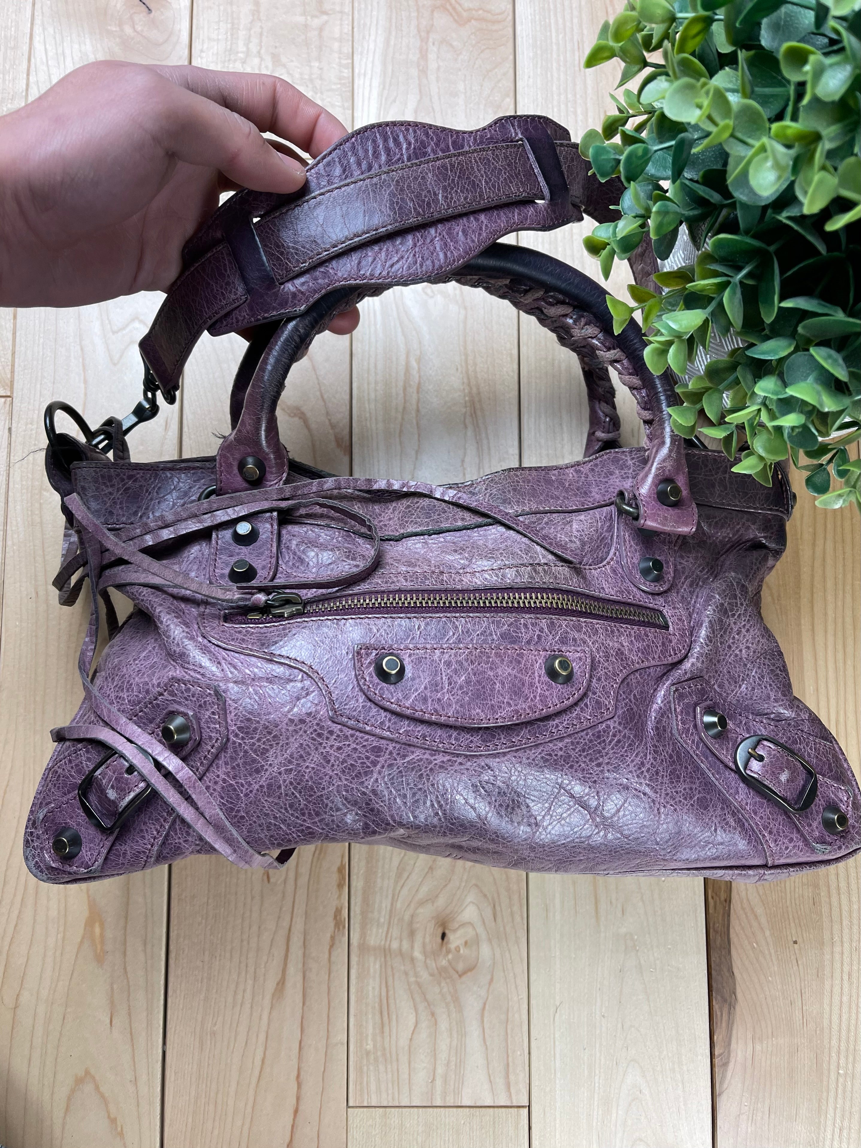 Balenciaga 'Twiggy' Purple Calfskin Leather Shoulder/Top Handle