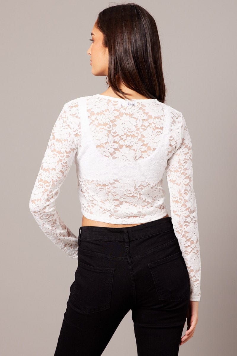 White Lace Top Long Sleeve | Ally Fashion