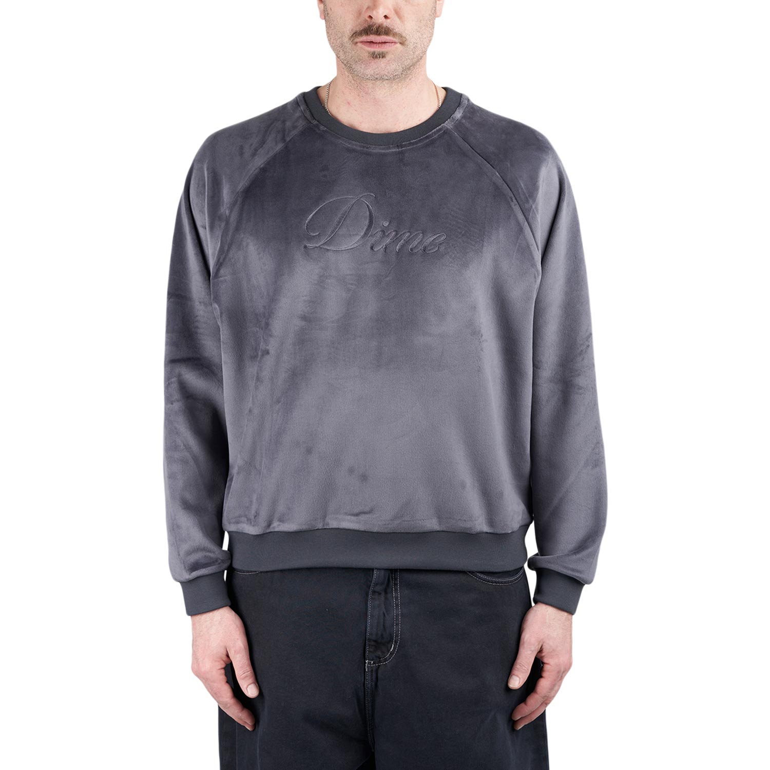Dime Cursive Velvet Crewneck (Gray) DIMESP255SMO- Allike Store