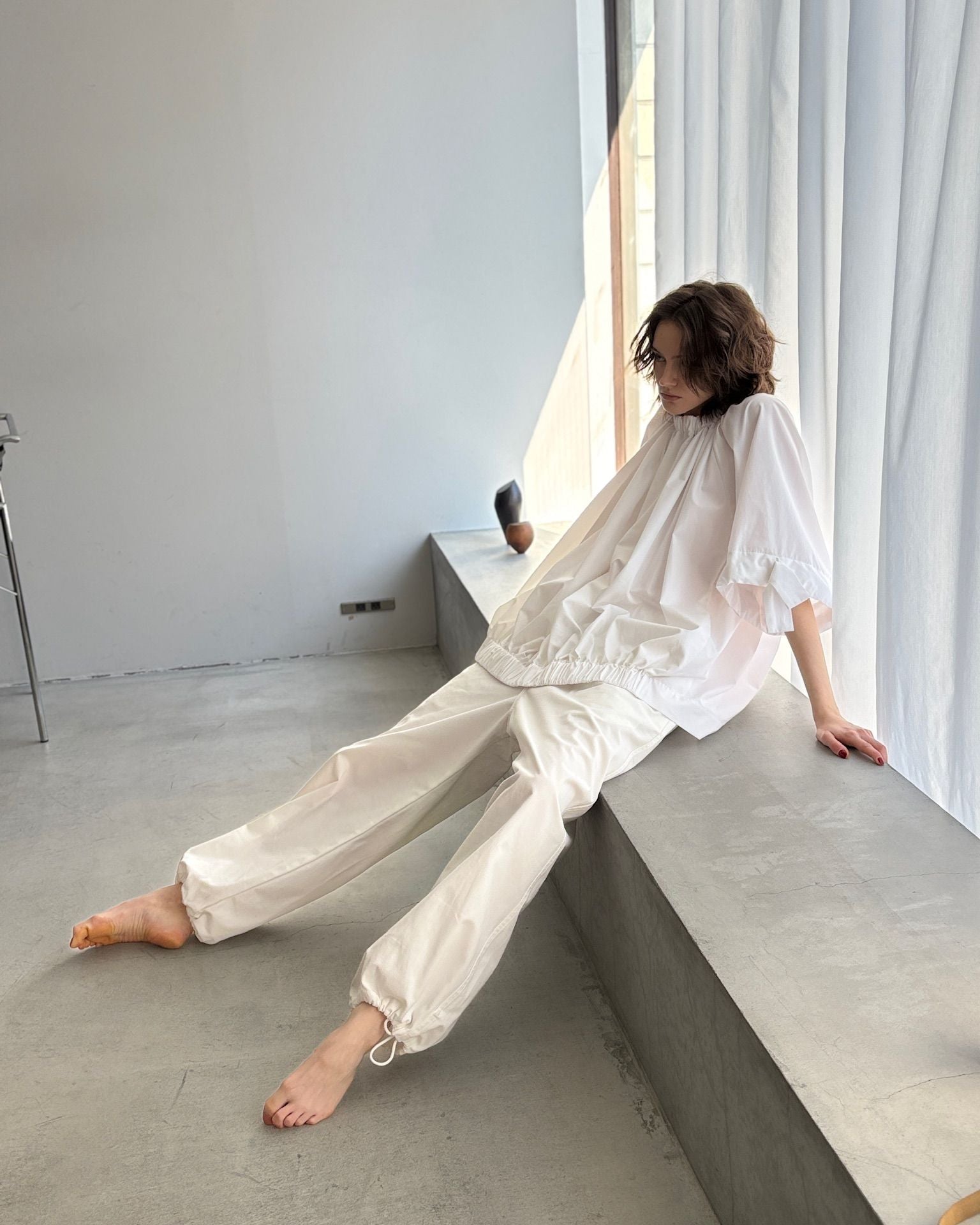 gather blouse short White – ALLLOU