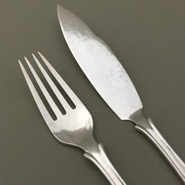 フランス／E.Lefebvre】純銀／フィッシュナイフ＆フォーク 10セット