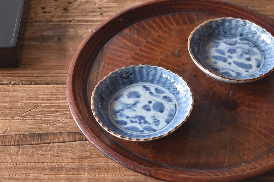 古伊万里 染付 龍宝珠 イゲ型 豆皿 小皿 - 生活骨董と古布の