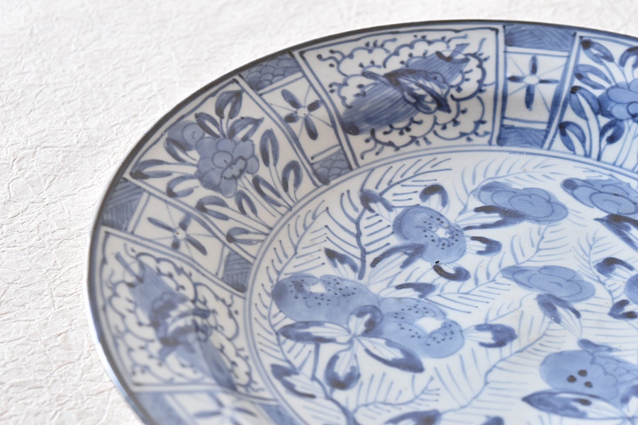 古伊万里 染付 芙蓉手 柘榴立涌文 大皿 - 生活骨董と古布の