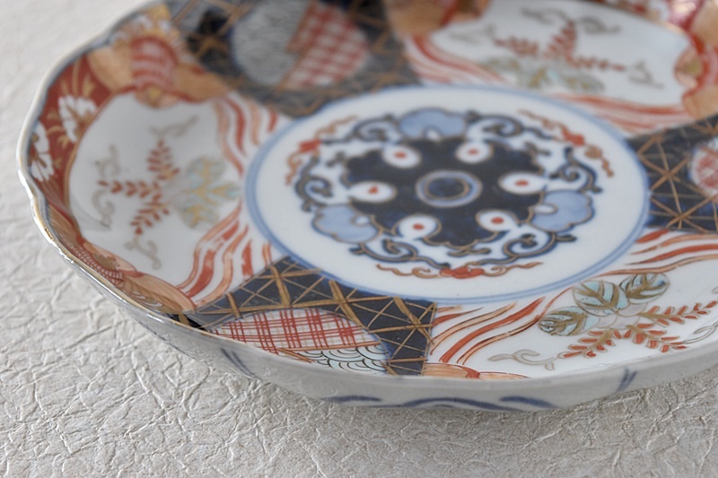 古伊万里 色絵 ふくら雀と鳳凰 輪花縁 七寸皿 3客 古伊万里 色絵