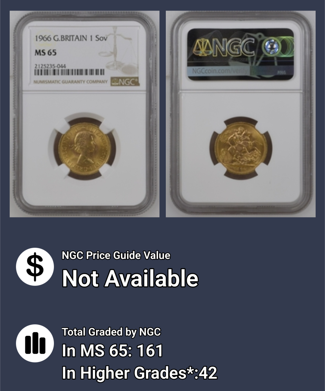 1966年 イギリス ヤングヤング エリザベス二世女王 1ソブリン金貨 1SOV