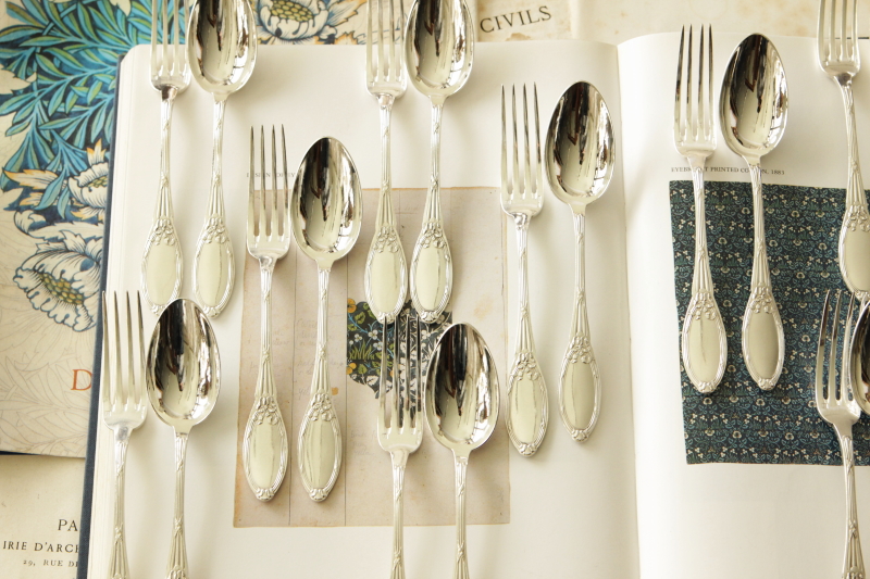 アンティークシルバーカトラリー スプーンフォーク リボン boulenger