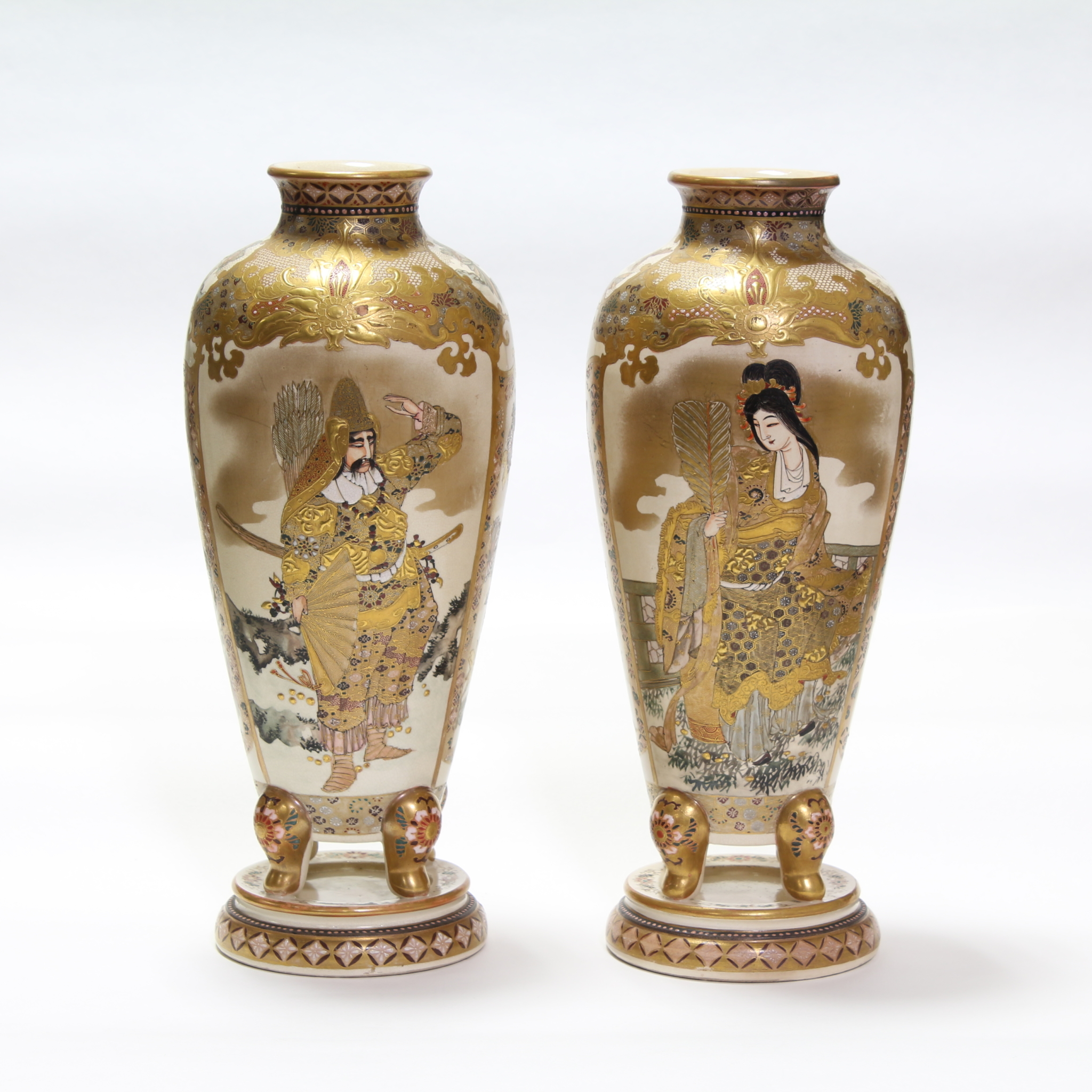 薩摩金襴手人物図花瓶一対 - 古好屋