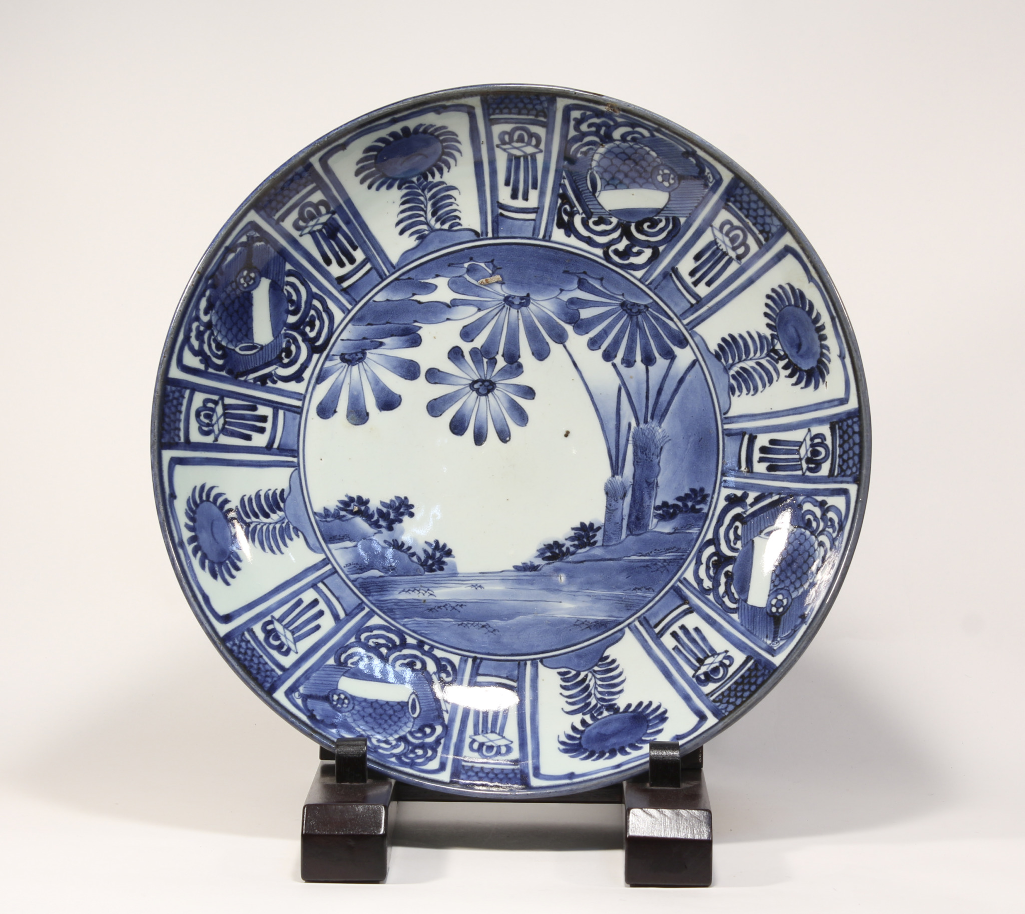 藍九谷草花図大皿 - 古好屋