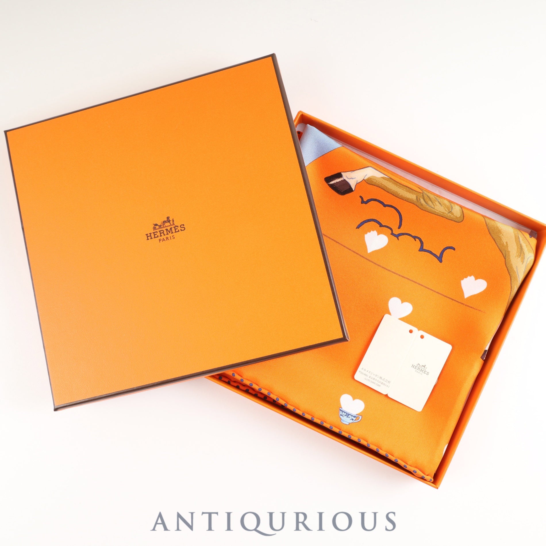 エルメス スカーフ カレ70 ティータイム オレンジ 箱 タグ SILK100