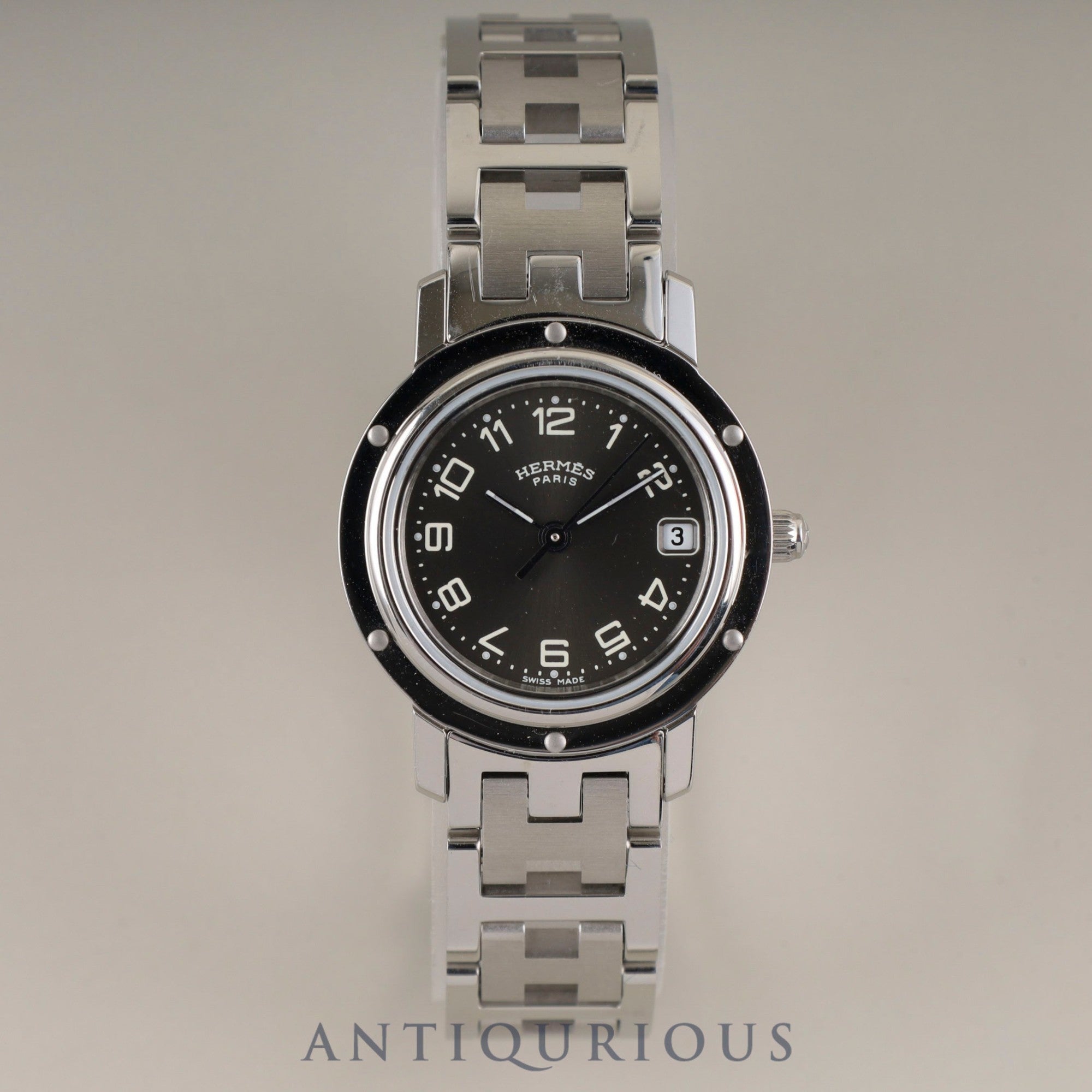 エルメス クリッパー CL4.210 クォーツ SS SS グレー文字盤 箱 保証書