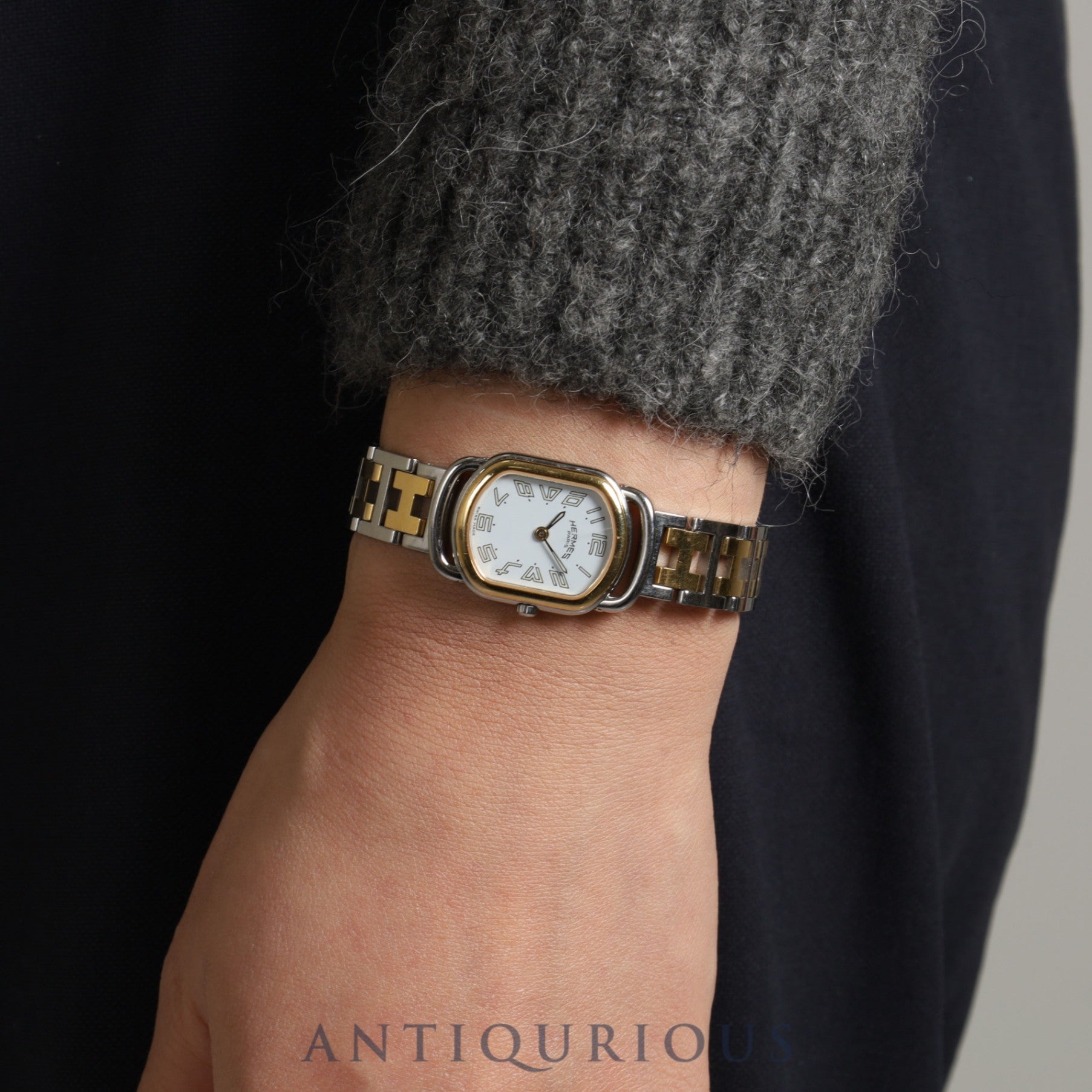 エルメス ラリー RA1.220 クォーツ Cal.976.001 SS/GP ホワイト文字盤