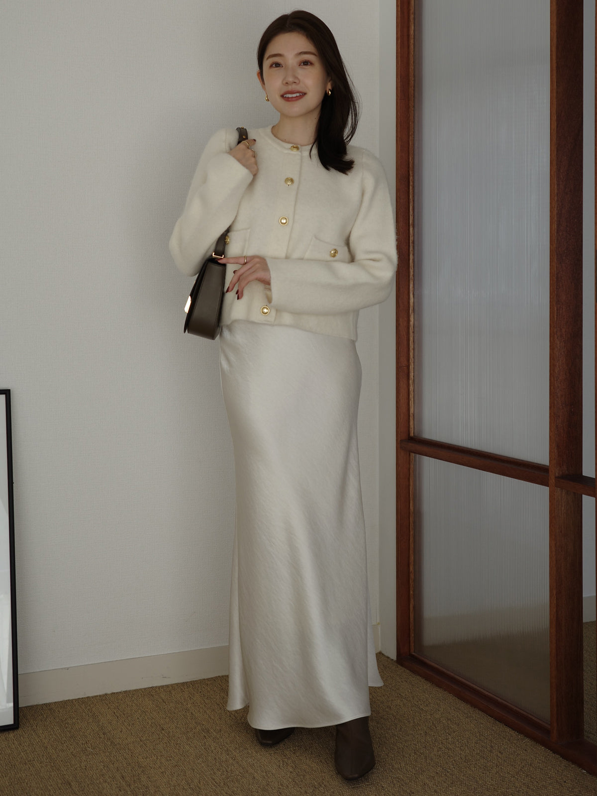 カシミヤブレンドノーカラーニットジャケット