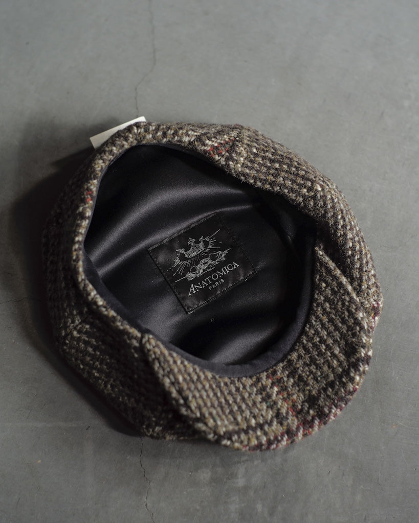 CYCLIST CAP - HARRIS TWEED - GLENN CHECK BROWN – ANATOMICA KYOTO