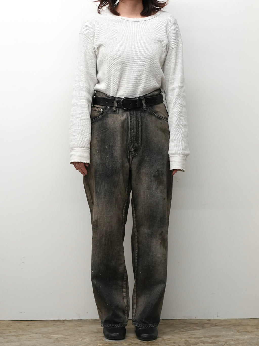 AGING MIDDLE STRAIGHT 5P DENIM PANTS(BLACK) – ANCELLM