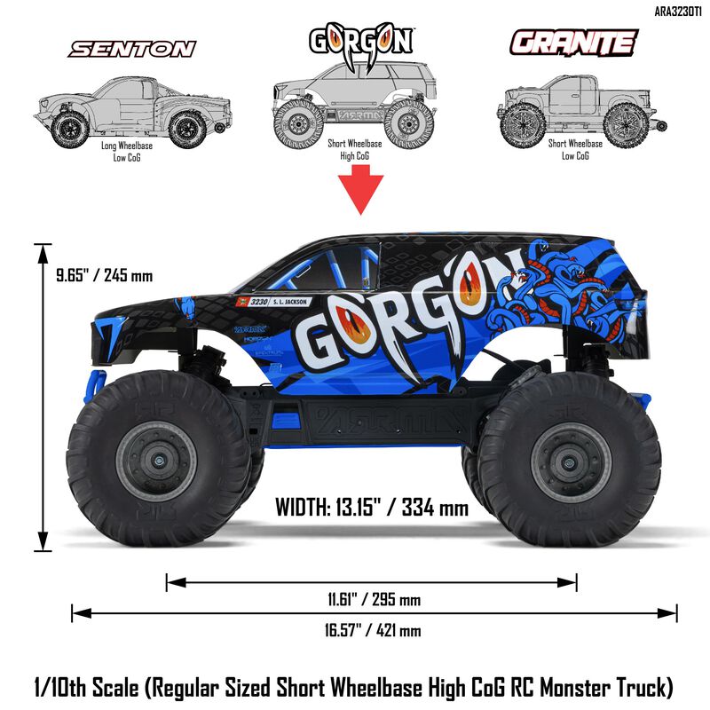 Arrma 1/10 GORGON 2WD Monster Truck RTR, without Battery and