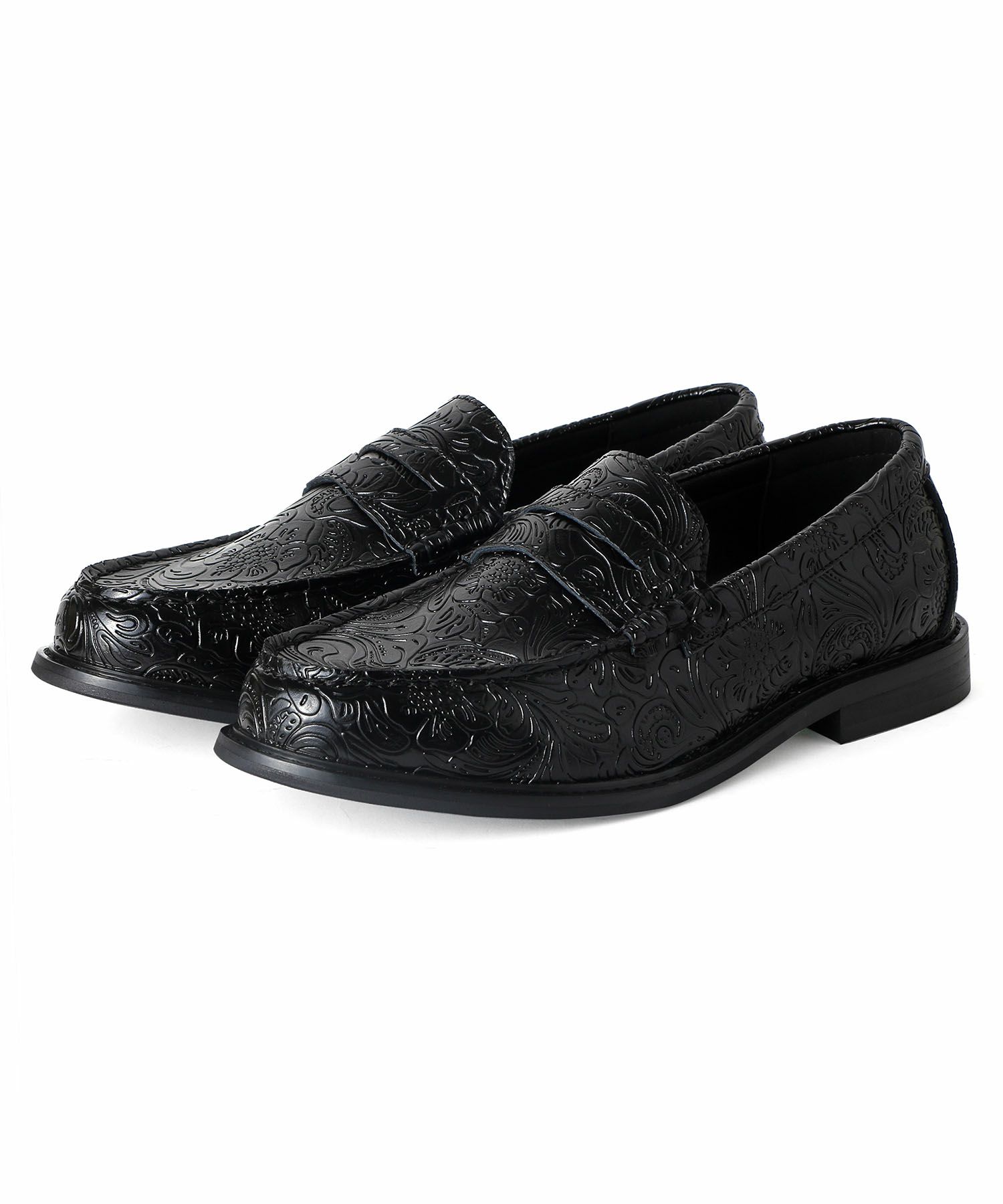 プレミアム ペイズリーエンボス レザー コイン ローファー | andex