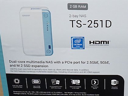 QNAPの2ベイNAS「TS-251D」が発売、10GbEポートやM.2 SSDの増設に対応