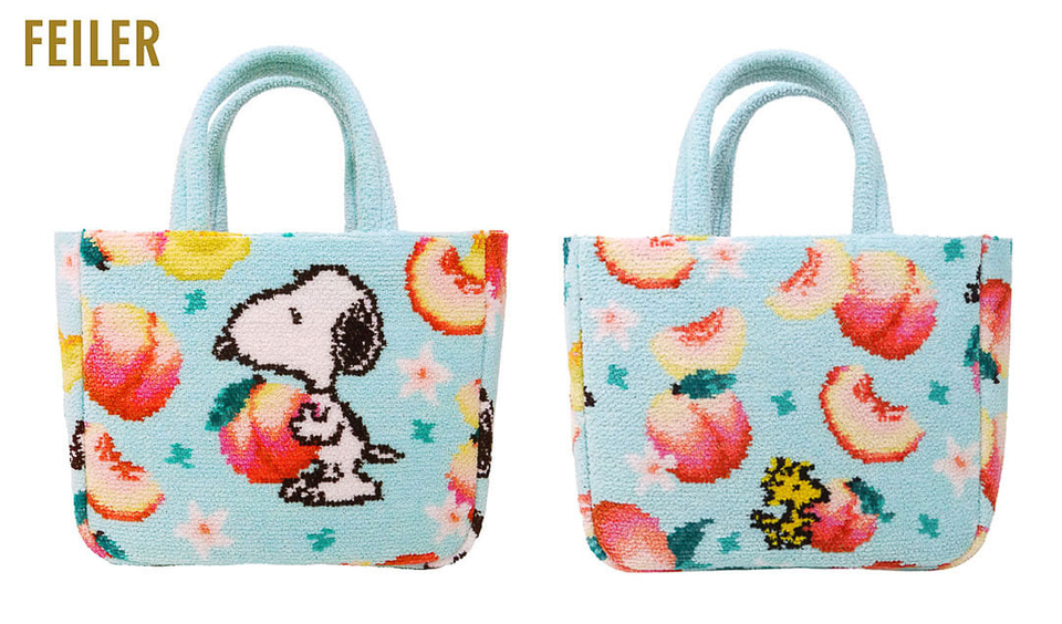 PEANUTS×フェイラー、スヌーピーとピーチの涼しげデザインなトート