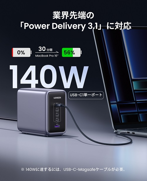 UGREEN、最大出力140Wのマルチポート充電器「UGREEN Nexode 300W」を